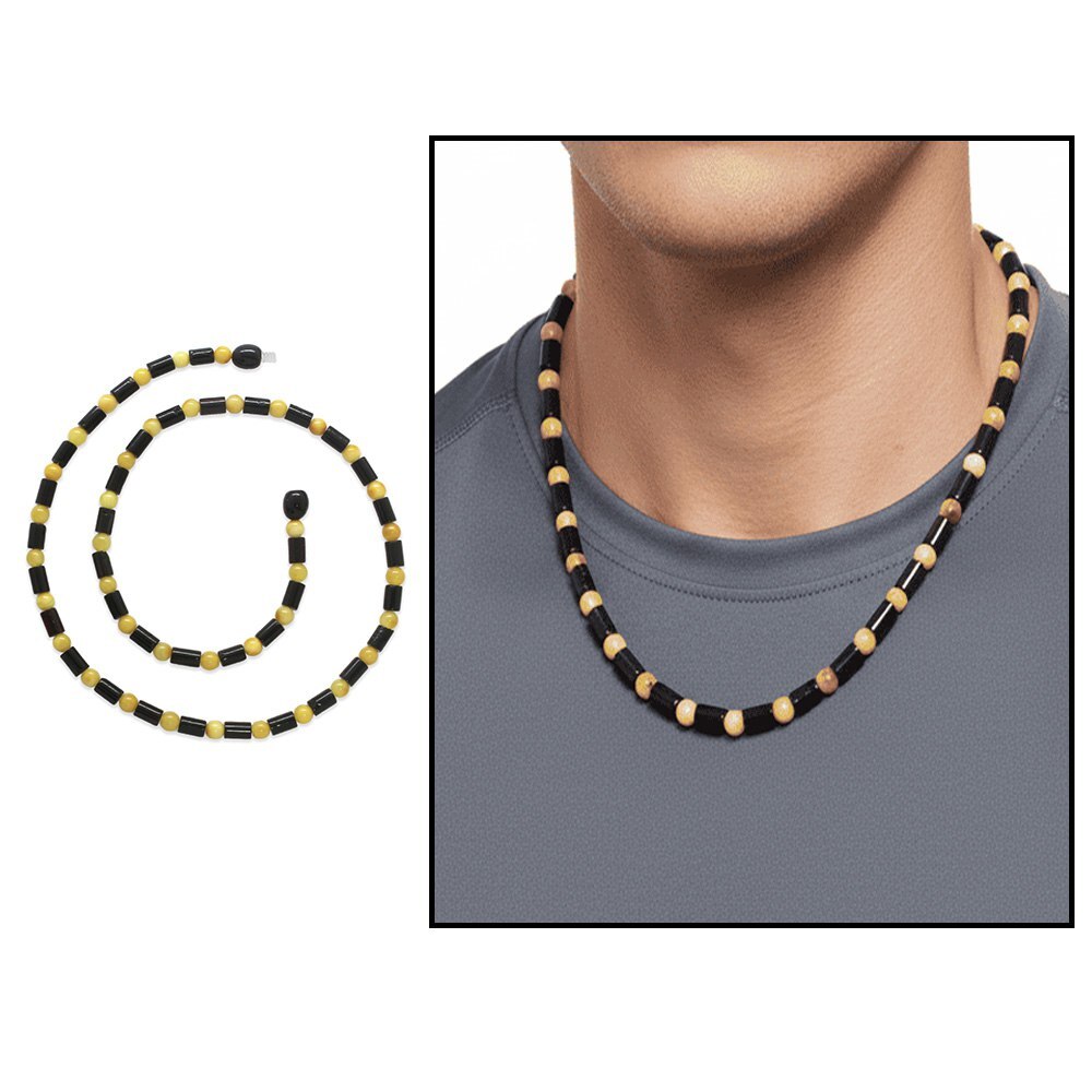 Küre Silindir Kesim Koyu Kırmızı Sarı Renkli Doğal Damla Kehribar Erkek Kolye - 1