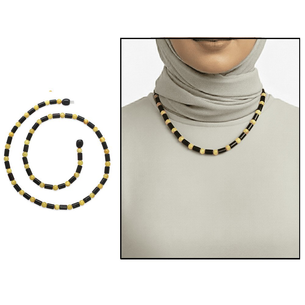 Küre Silindir Kesim Koyu Kırmızı Sarı Renkli Doğal Damla Kehribar Kadın Kolye - 1