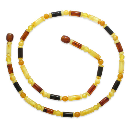 Küre Silindir Kesim Sarı Kırmızı Renkli Doğal Damla Kehribar Kadın Kolye - Tesbihane