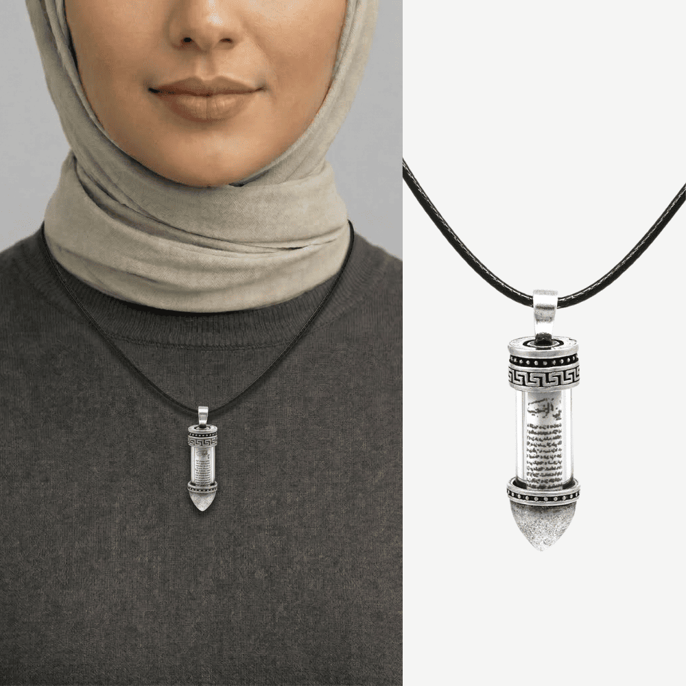 Kurşun Tasarım Grek Detaylı Zarif İp Zincirli 925 Ayar Gümüş Kadın Cevşen Kolye - 1