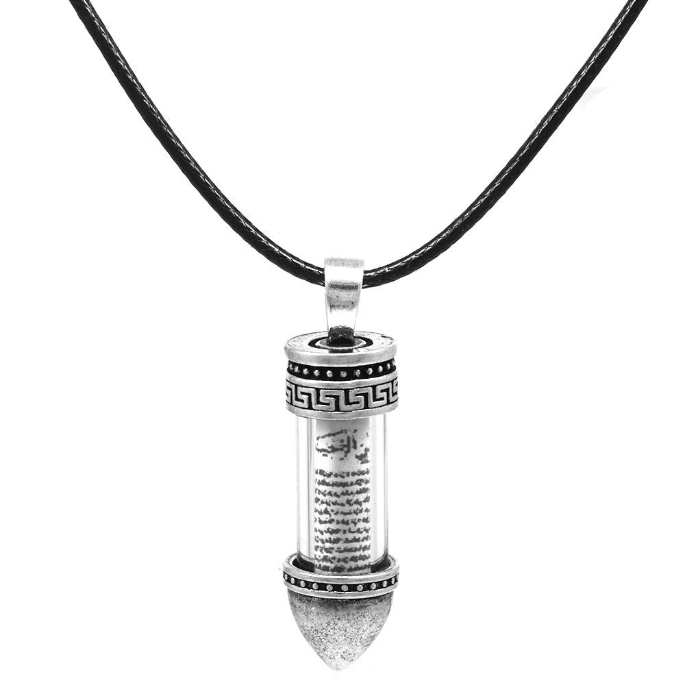 Kurşun Tasarım Grek Detaylı Zarif İp Zincirli 925 Ayar Gümüş Kadın Cevşen Kolye - 3