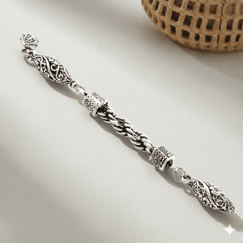 Kurşun Tasarım Gümüş Renk Kararmaz Metal Halat Püskül - 1