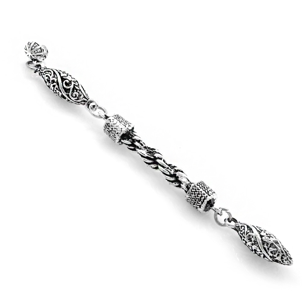 Kurşun Tasarım Gümüş Renk Kararmaz Metal Halat Püskül - 2