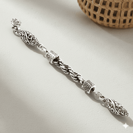 Kurşun Tasarım Gümüş Renk Kararmaz Metal Halat Püskül - Tesbihane