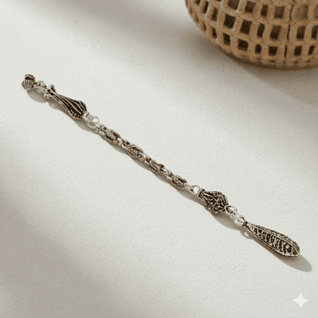 Kurşun Tasarım Gümüş Renk Kral Zincirli Tek Kamçılı Kararmaz Metal Püskül - Tesbihane