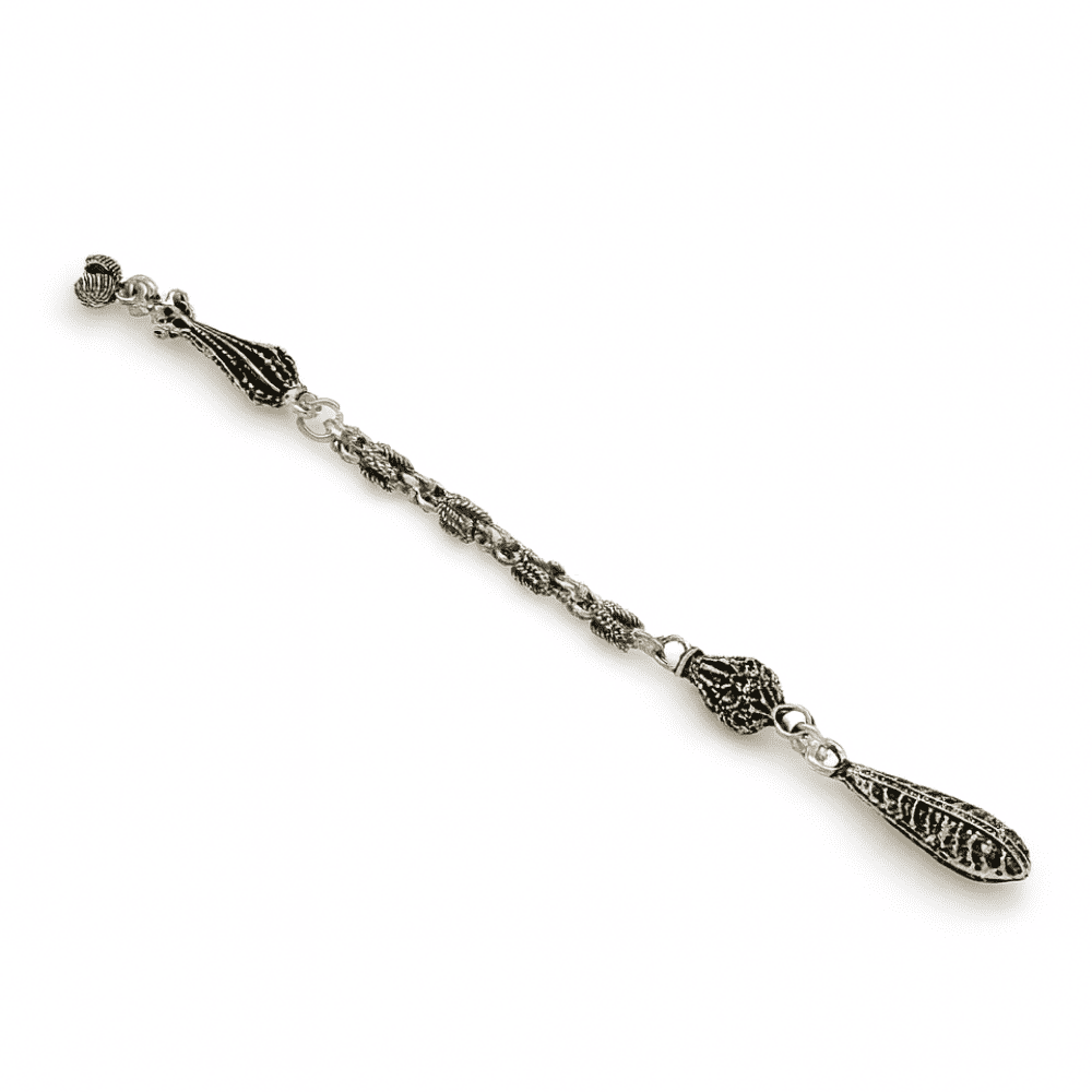 Kurşun Tasarım Gümüş Renk Kral Zincirli Tek Kamçılı Kararmaz Metal Püskül - 2