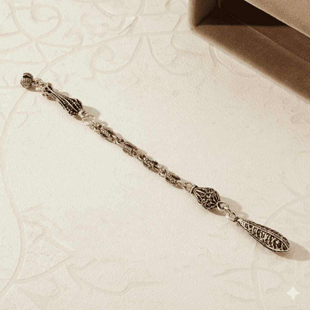 Kurşun Tasarım Gümüş Renk Kral Zincirli Tek Kamçılı Kararmaz Metal Püskül - 3