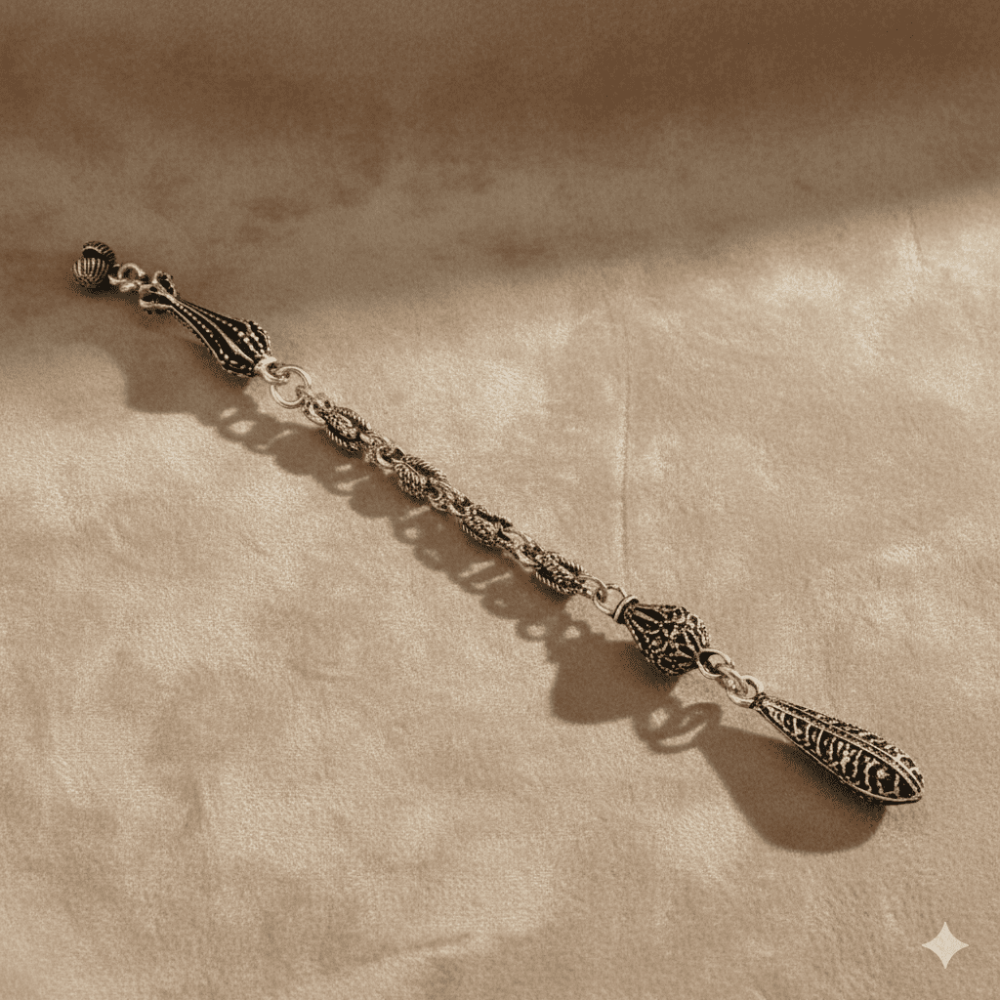 Kurşun Tasarım Gümüş Renk Kral Zincirli Tek Kamçılı Kararmaz Metal Püskül - 4