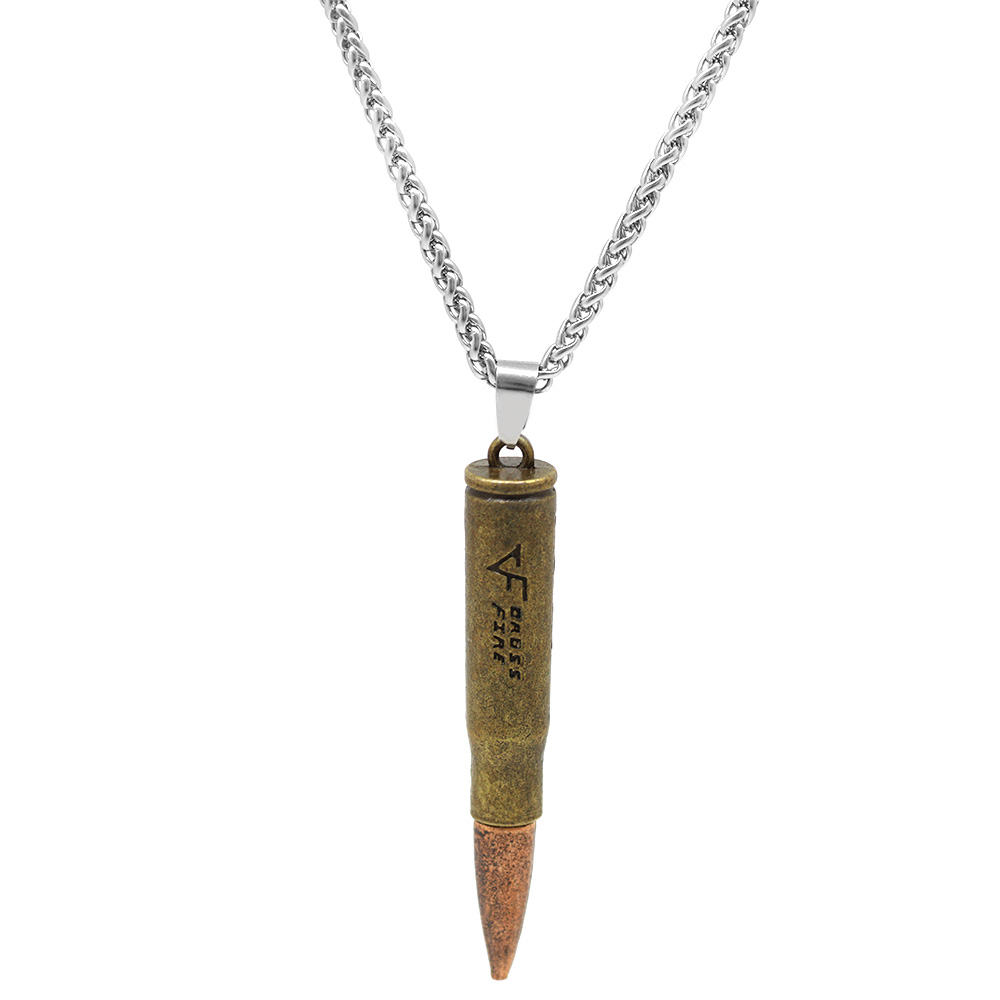 Kurşun Tasarım Otantik Sarı Renk Çelik Erkek Kolye - 3