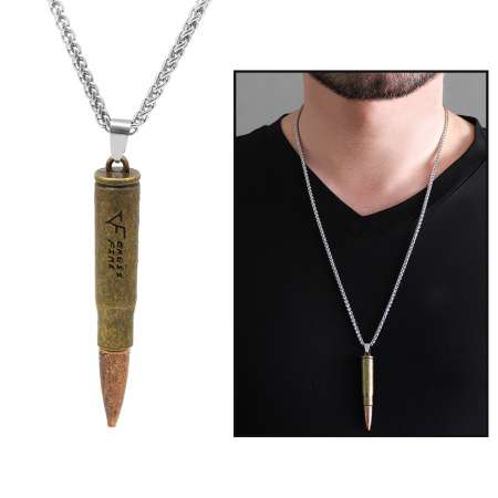 Kurşun Tasarım Otantik Sarı Renk Çelik Erkek Kolye - Tesbihane