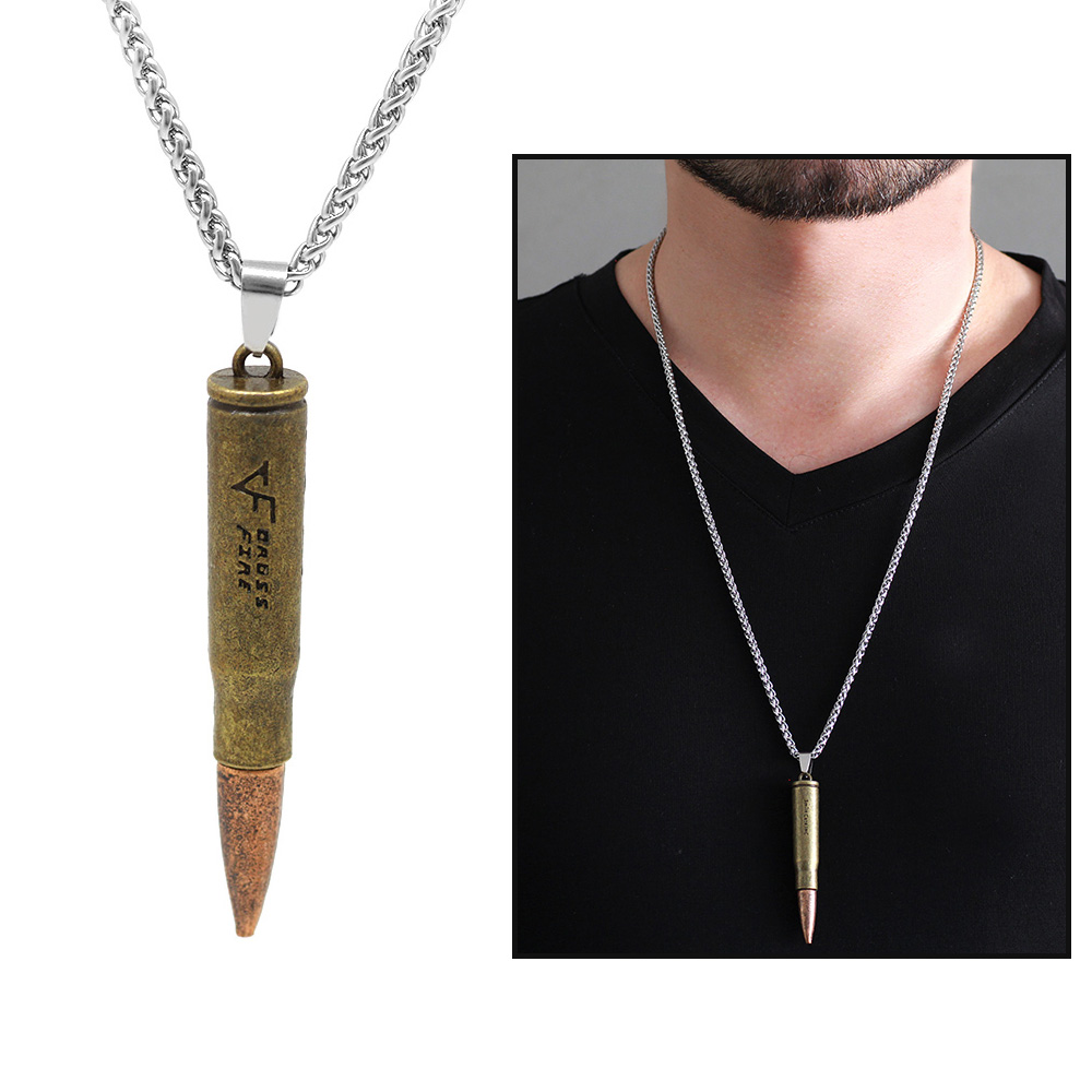 Kurşun Tasarım Otantik Sarı Renk Çelik Erkek Kolye - 1