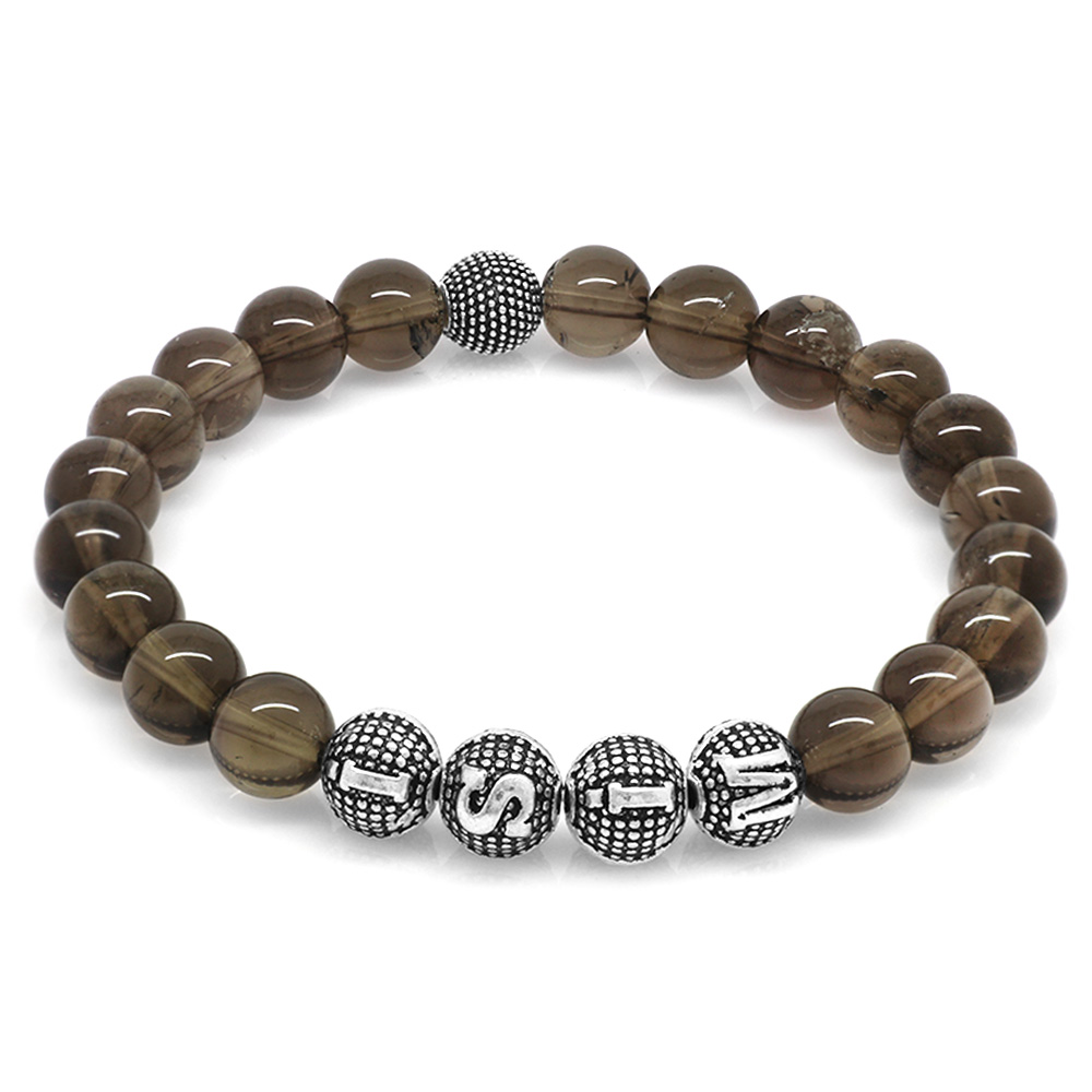 Kuvars Doğaltaş Bileklik - İsme Özel Yazılı - Metal Kombinli - Küre Kesim - 3