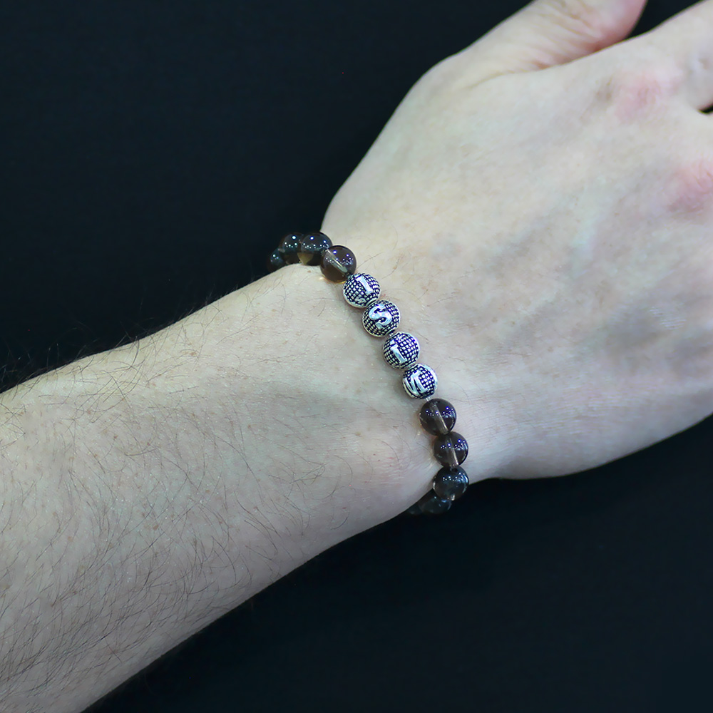 Kuvars Doğaltaş Bileklik - İsme Özel Yazılı - Metal Kombinli - Küre Kesim - 2