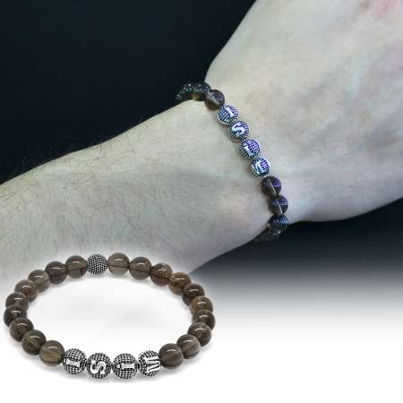 Kuvars Doğaltaş Bileklik - İsme Özel Yazılı - Metal Kombinli - Küre Kesim - Tesbihane