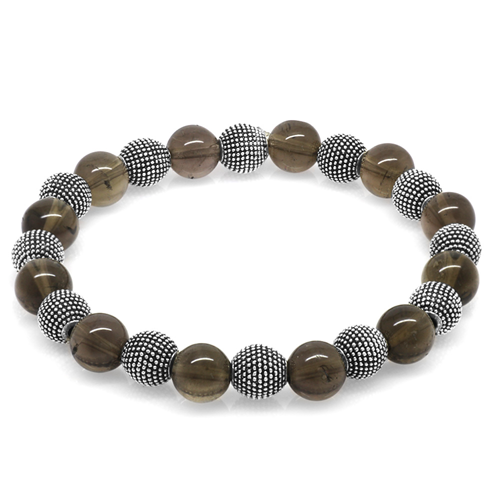 Kuvars Doğaltaş Bileklik - Metal Kombinli - Küre Kesim - 3