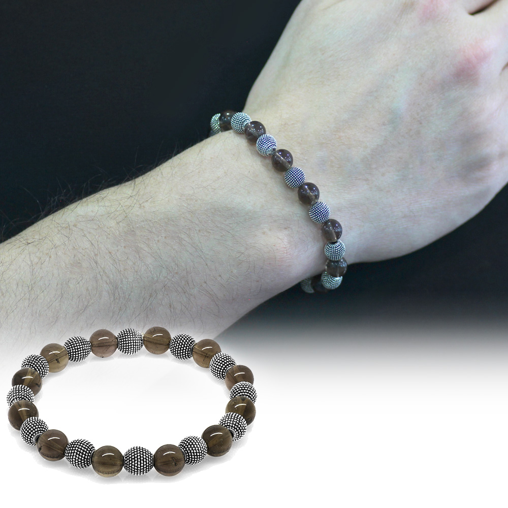 Kuvars Doğaltaş Bileklik - Metal Kombinli - Küre Kesim - 1