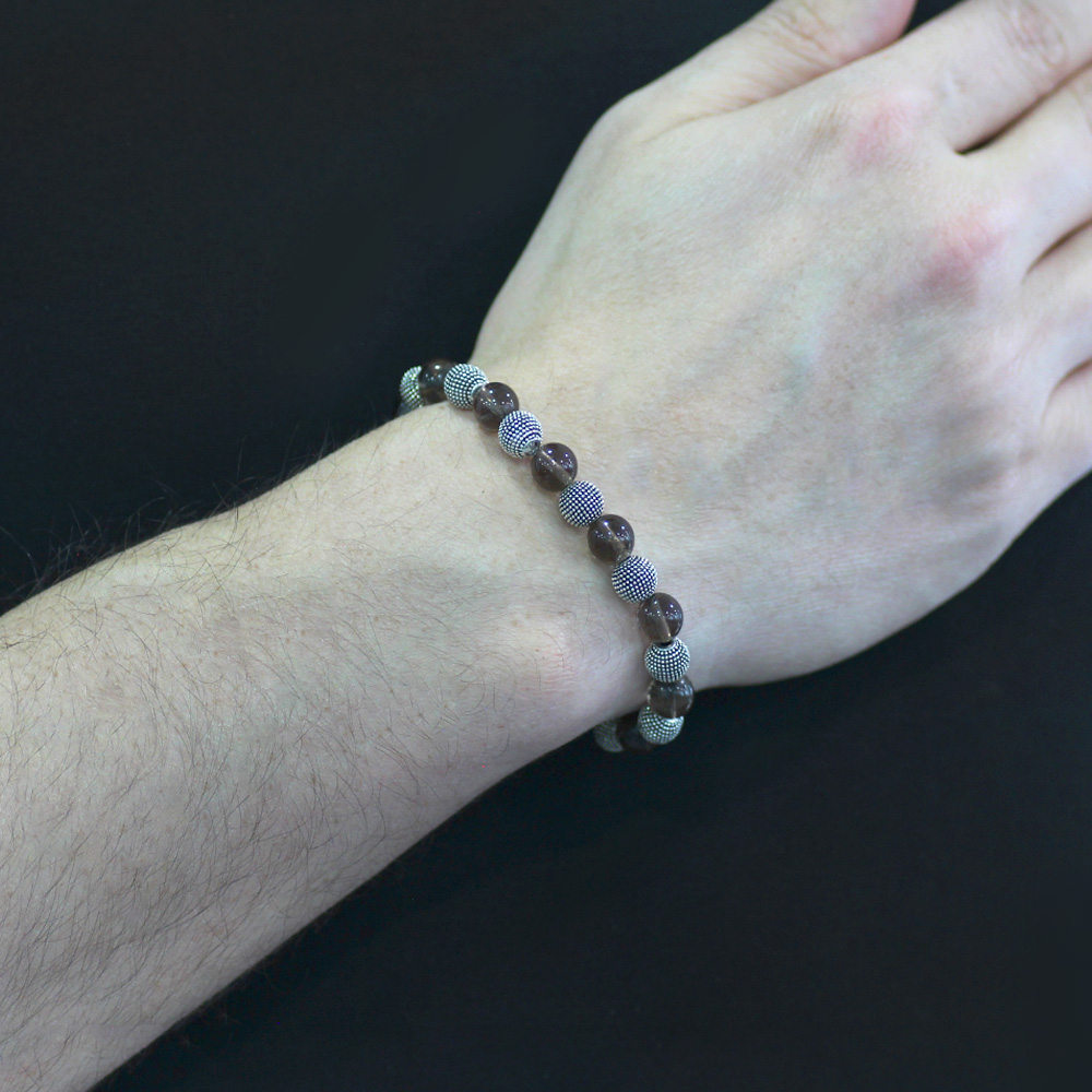 Kuvars Doğaltaş Bileklik - Metal Kombinli - Küre Kesim - 2