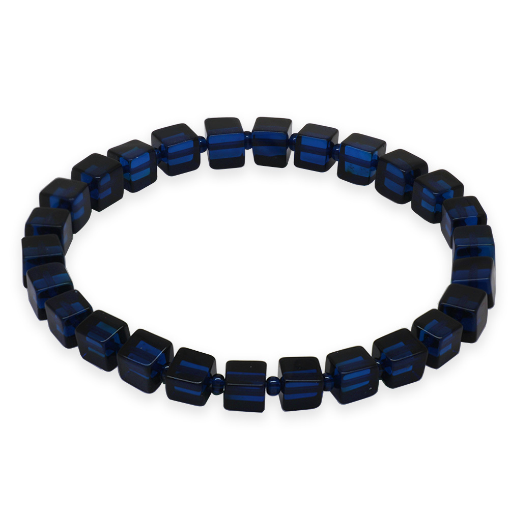 Lacivert Renk Küp Kesim Doğal Damla Kehribar Erkek Bileklik - 6