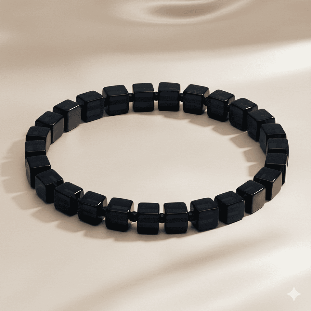 Lacivert Renk Küp Kesim Doğal Damla Kehribar Erkek Bileklik - 3