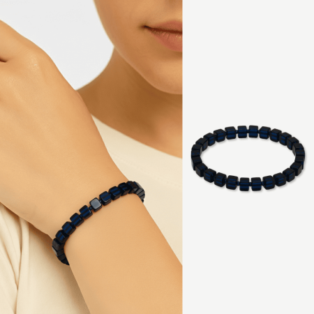 Lacivert Renk Küp Kesim Doğal Damla Kehribar Kadın Bileklik - Tesbihane