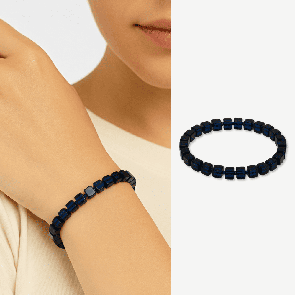 Lacivert Renk Küp Kesim Doğal Damla Kehribar Kadın Bileklik - 1