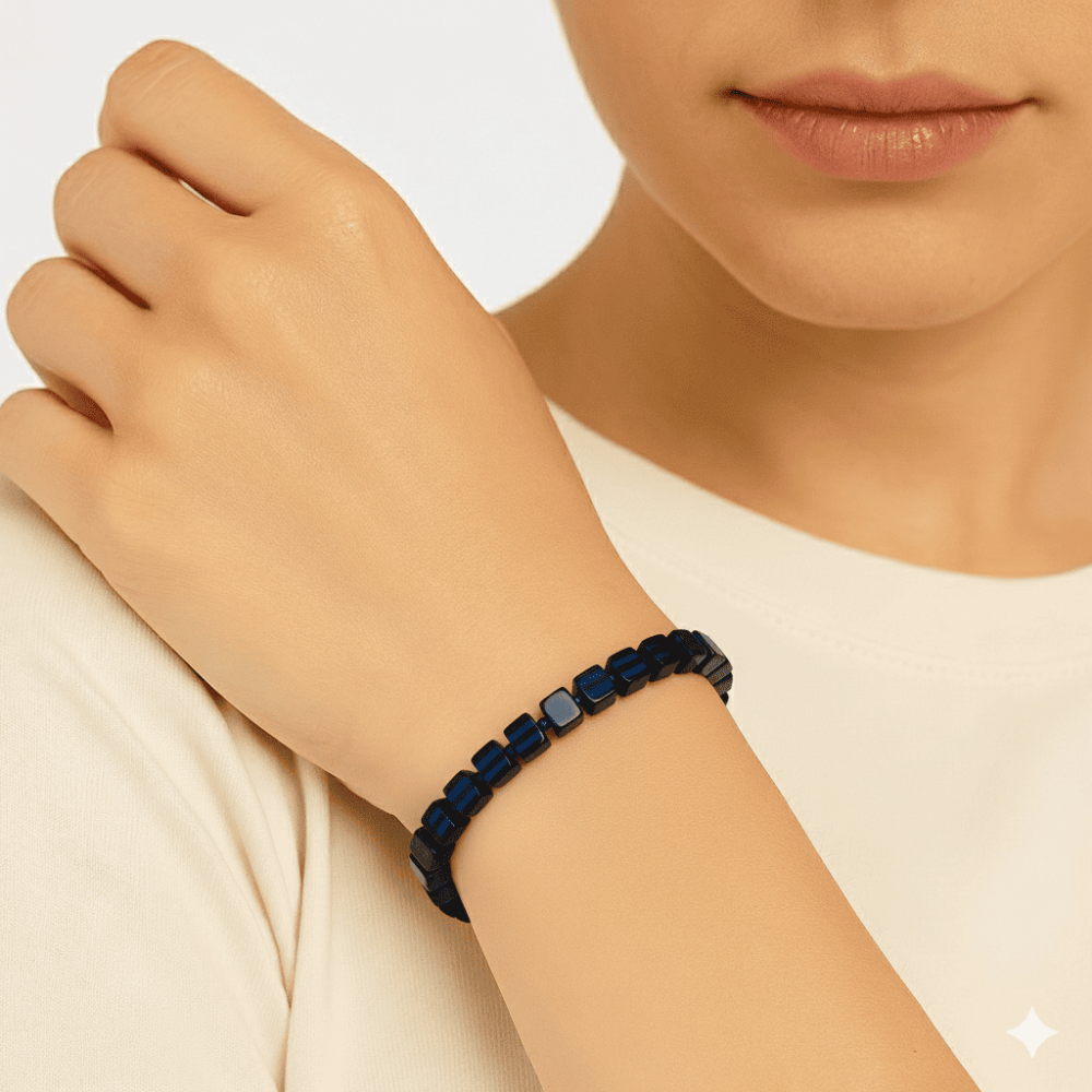 Lacivert Renk Küp Kesim Doğal Damla Kehribar Kadın Bileklik - 2
