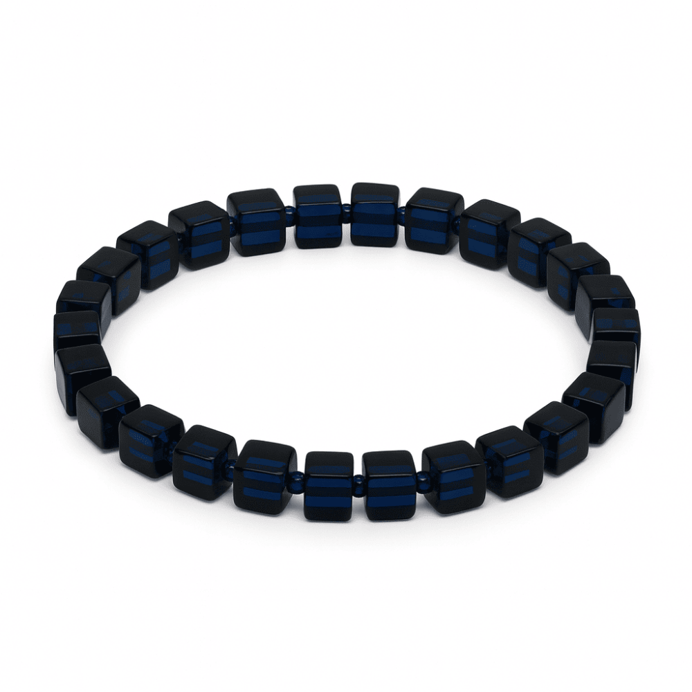 Lacivert Renk Küp Kesim Doğal Damla Kehribar Kadın Bileklik - 4