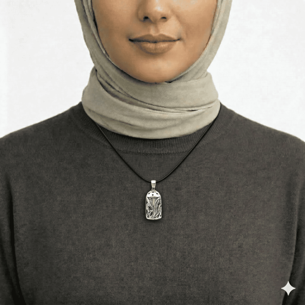 Lale Detaylı Zarif İp Zincirli 925 Ayar Gümüş Kadın Cevşen Kolye - 2