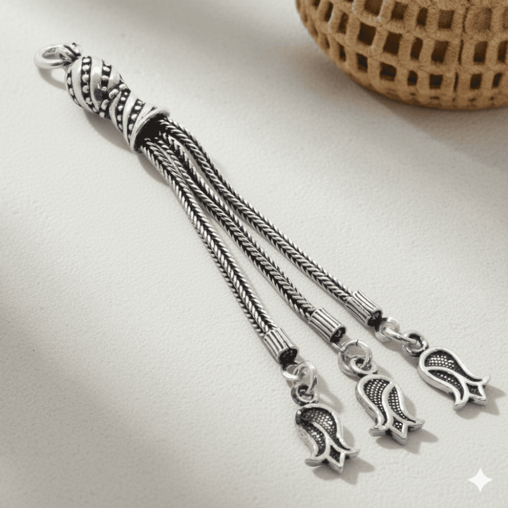 Lale Tasarım Üç Kamçılı 925 Ayar Gümüş Püskül - 1