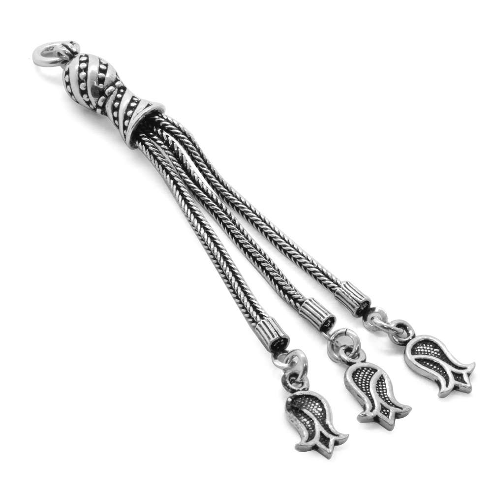 Lale Tasarım Üç Kamçılı 925 Ayar Gümüş Püskül - 2