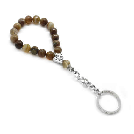 Madagaskar Akik Doğaltaş Çelik Kombinli Tesbih Anahtarlık - Tesbihane