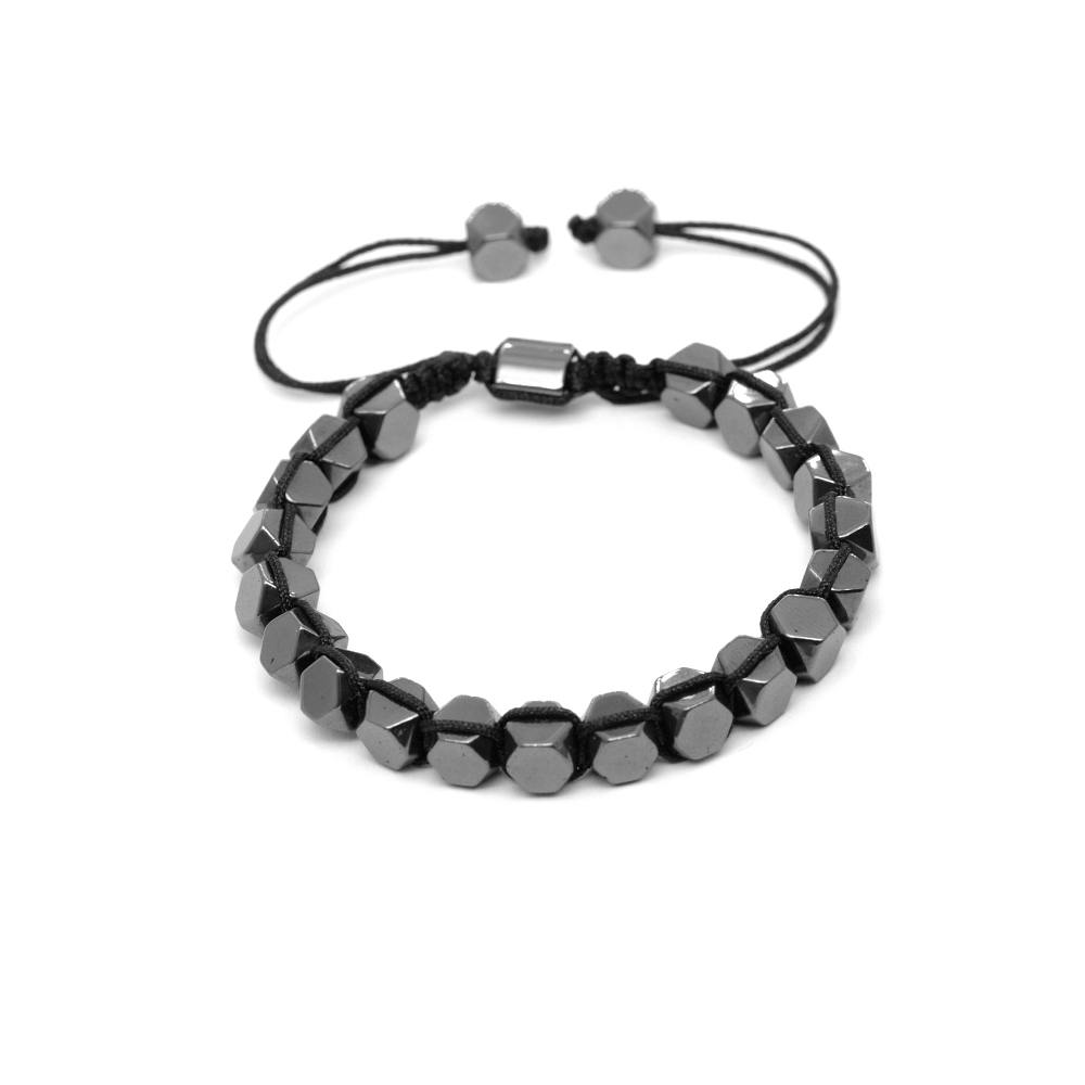 Makrome Örgülü Altıgen Prizma Tasarım Hematit Doğaltaş Kadın Bileklik - 4