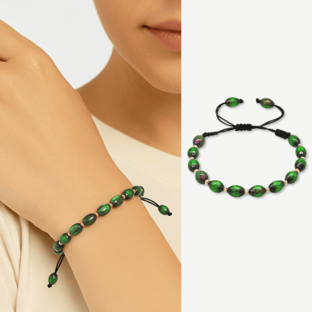 Makrome Örgülü Arpa Kesim Dorika Top Süslemeli His Taşı Doğaltaş Kadın Bileklik - Tesbihane