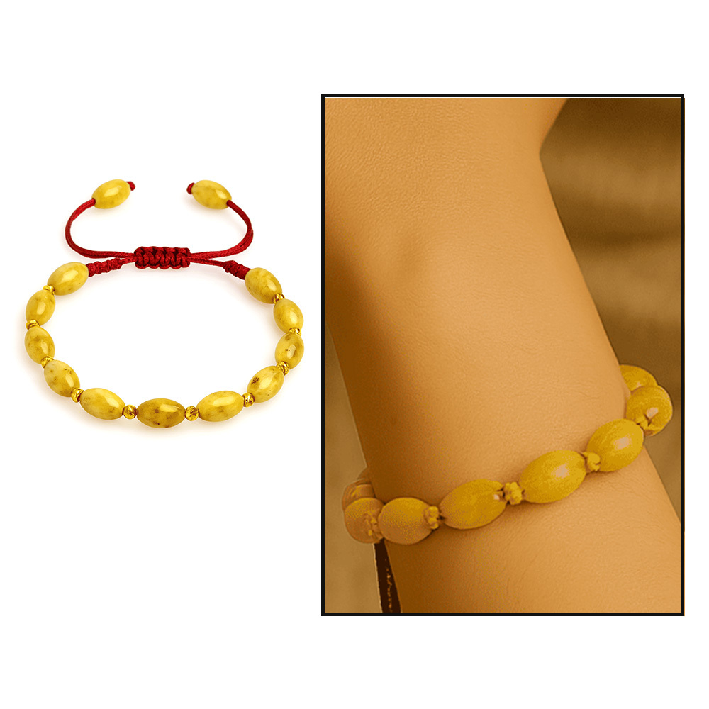 Makrome Örgülü Arpa Kesim Sarı Beyaz Renkli King Seccer Damla Kehribar Kadın Bileklik - 1