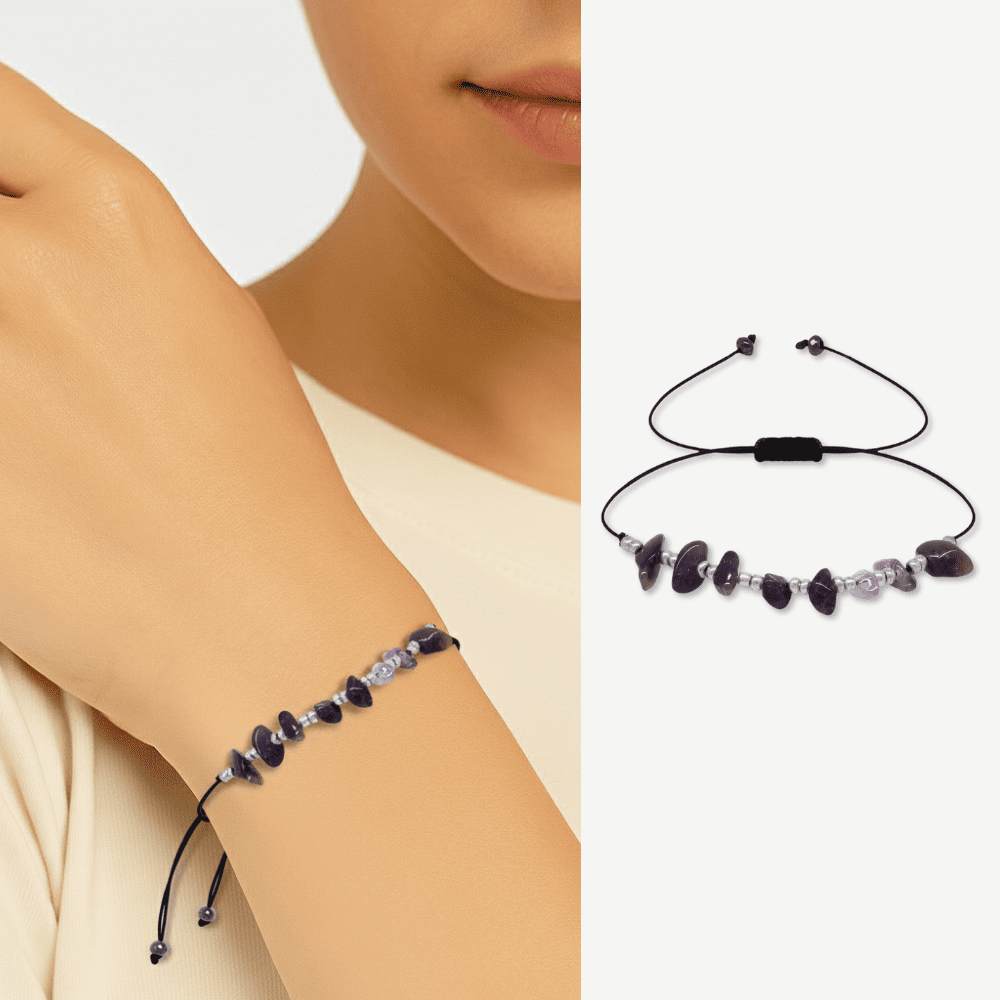 Makrome Örgülü Basic Model Ametist Doğaltaş Kadın Bileklik - 1