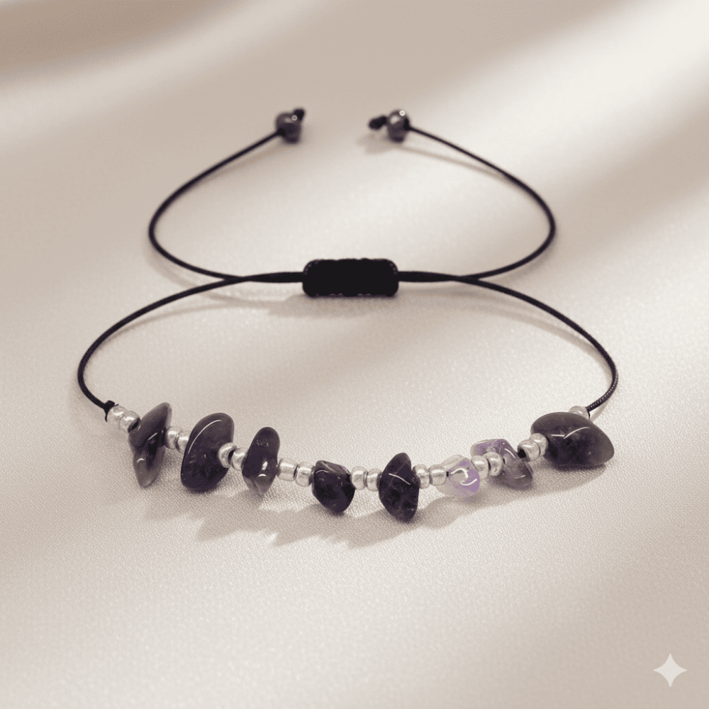 Makrome Örgülü Basic Model Ametist Doğaltaş Kadın Bileklik - 3