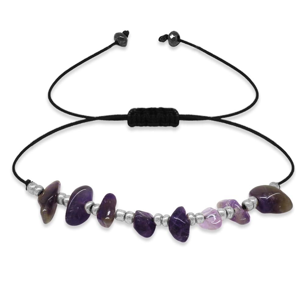 Makrome Örgülü Basic Model Ametist Doğaltaş Kadın Bileklik - 4