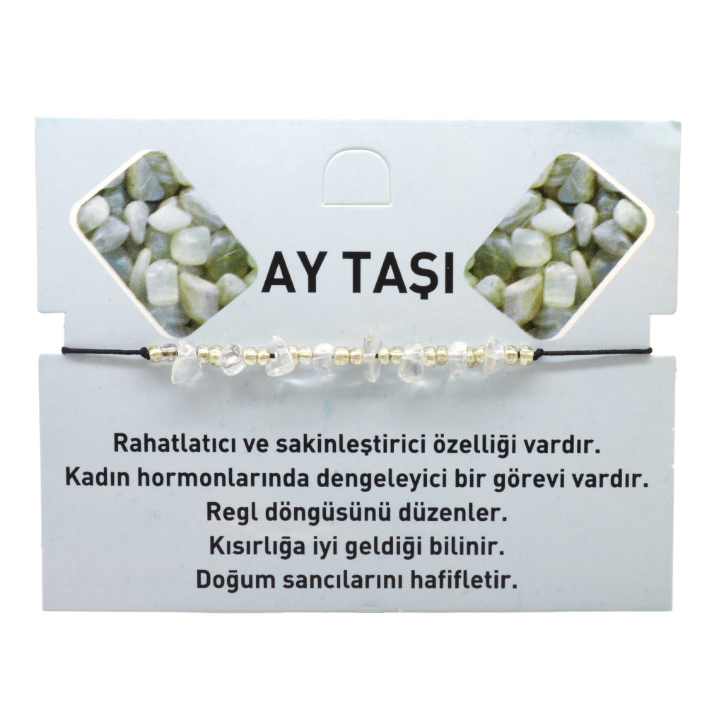 Makrome Örgülü Basic Model Ay Taşı Doğaltaş Kadın Bileklik - 5