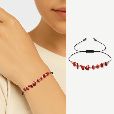 Makrome Örgülü Basic Model Mercan Doğaltaş Kadın Bileklik - Tesbihane