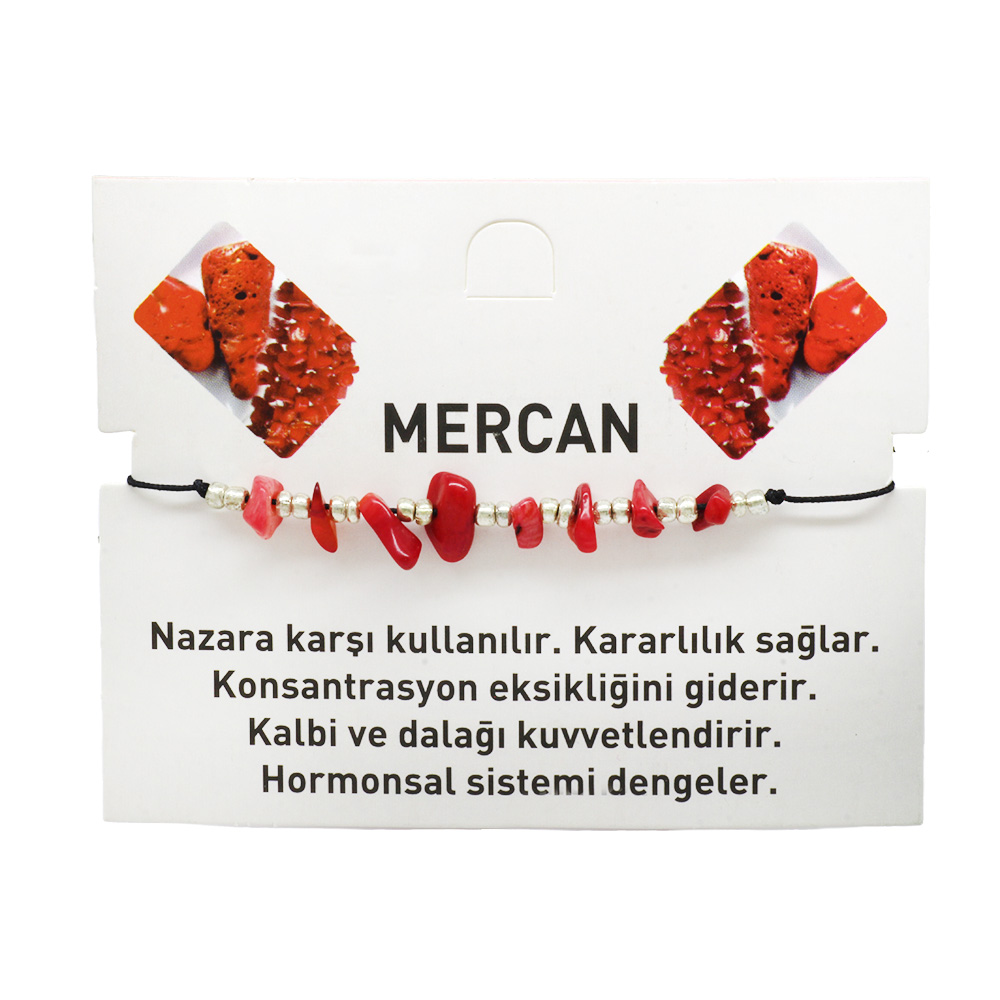 Makrome Örgülü Basic Model Mercan Doğaltaş Kadın Bileklik - 2
