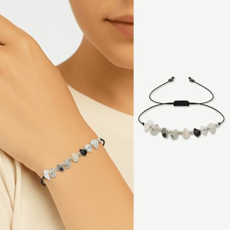 Makrome Örgülü Basic Model Rutil Kuvars Doğaltaş Kadın Bileklik - Tesbihane