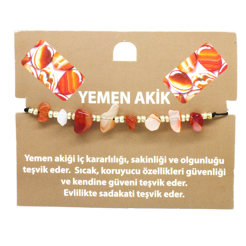 Makrome Örgülü Basic Model Yemen Akik Doğaltaş Kadın Bileklik - 2