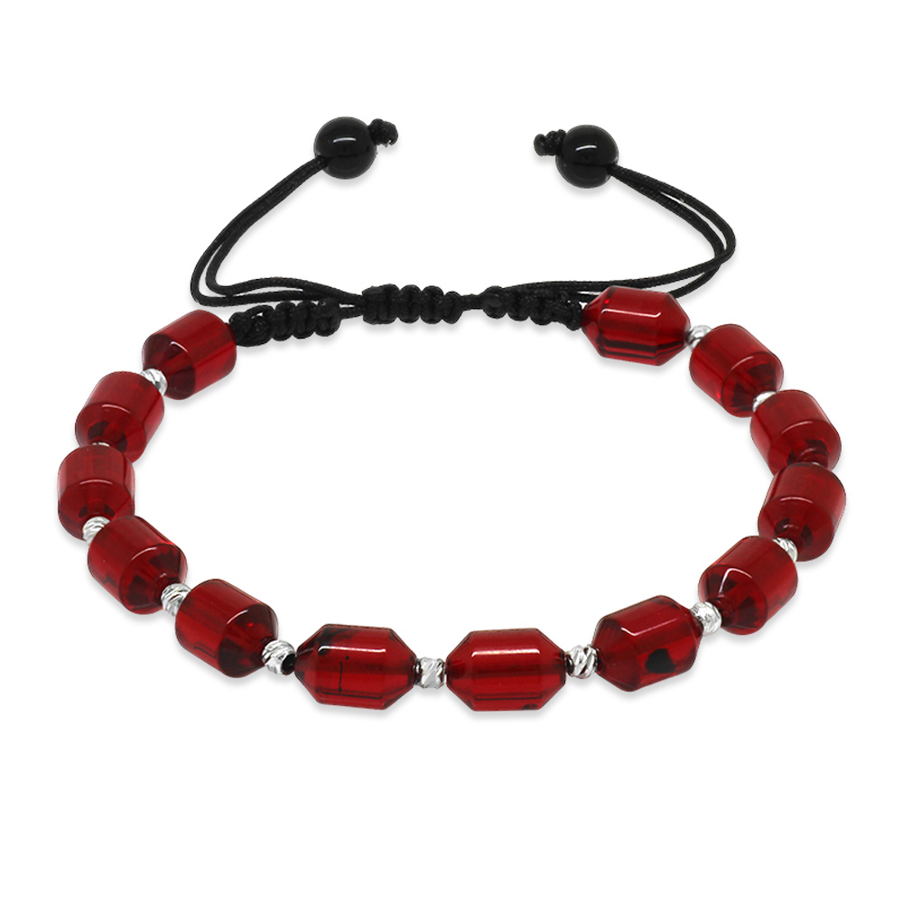 Makrome Örgülü Beyaz Dorika Top Süslemeli Bayrak Kırmızı Ateş Kehribar Erkek Bileklik - 1