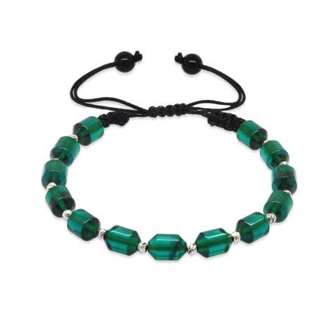 Makrome Örgülü Beyaz Dorika Top Süslemeli Şeffaf Turkuaz Ateş Kehribar Erkek Bileklik - Tesbihane