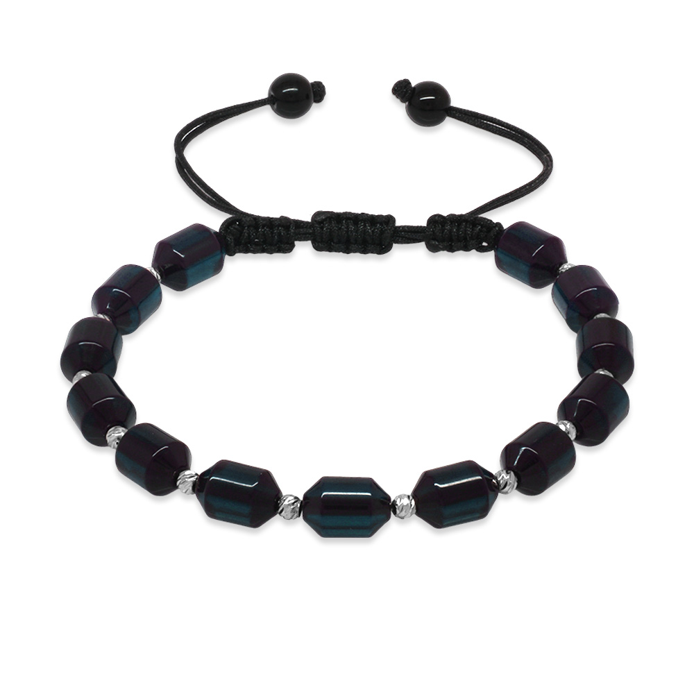 Makrome Örgülü Beyaz Dorika Top Süslemeli Su Mavi Siyah Ateş Kehribar Erkek Bileklik - 1