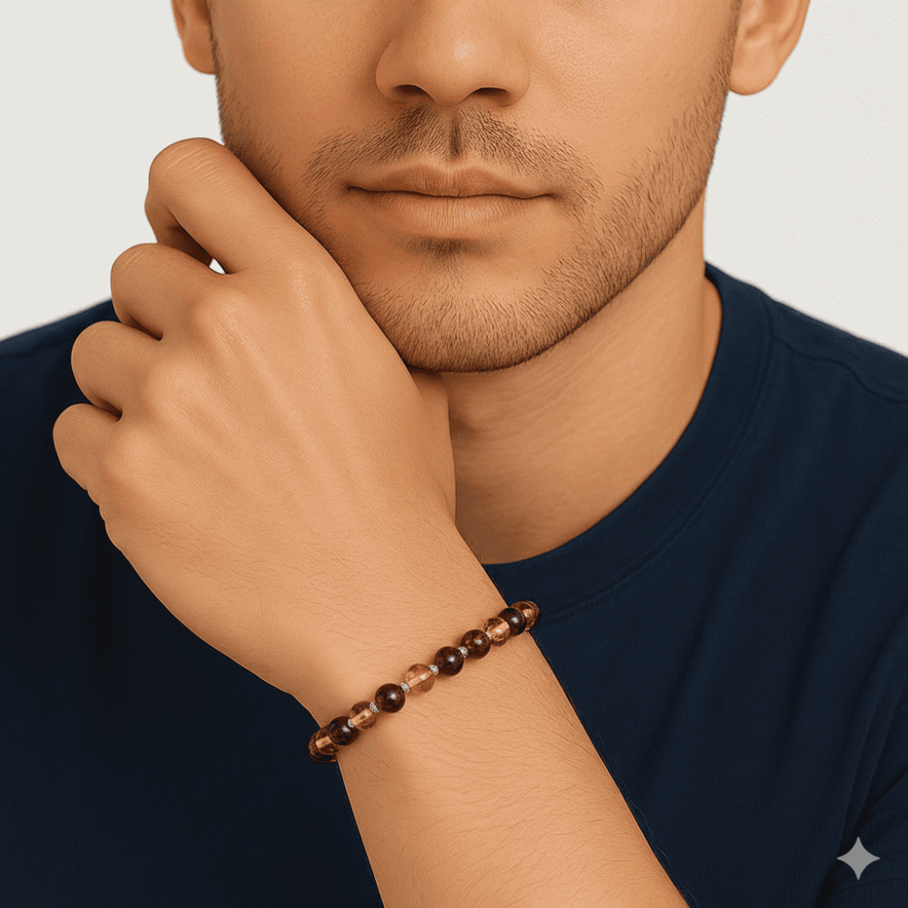 Makrome Örgülü Dorika Detaylı Multicolor Natural Form Doğal Damla Kehribar Erkek Bileklik - 2