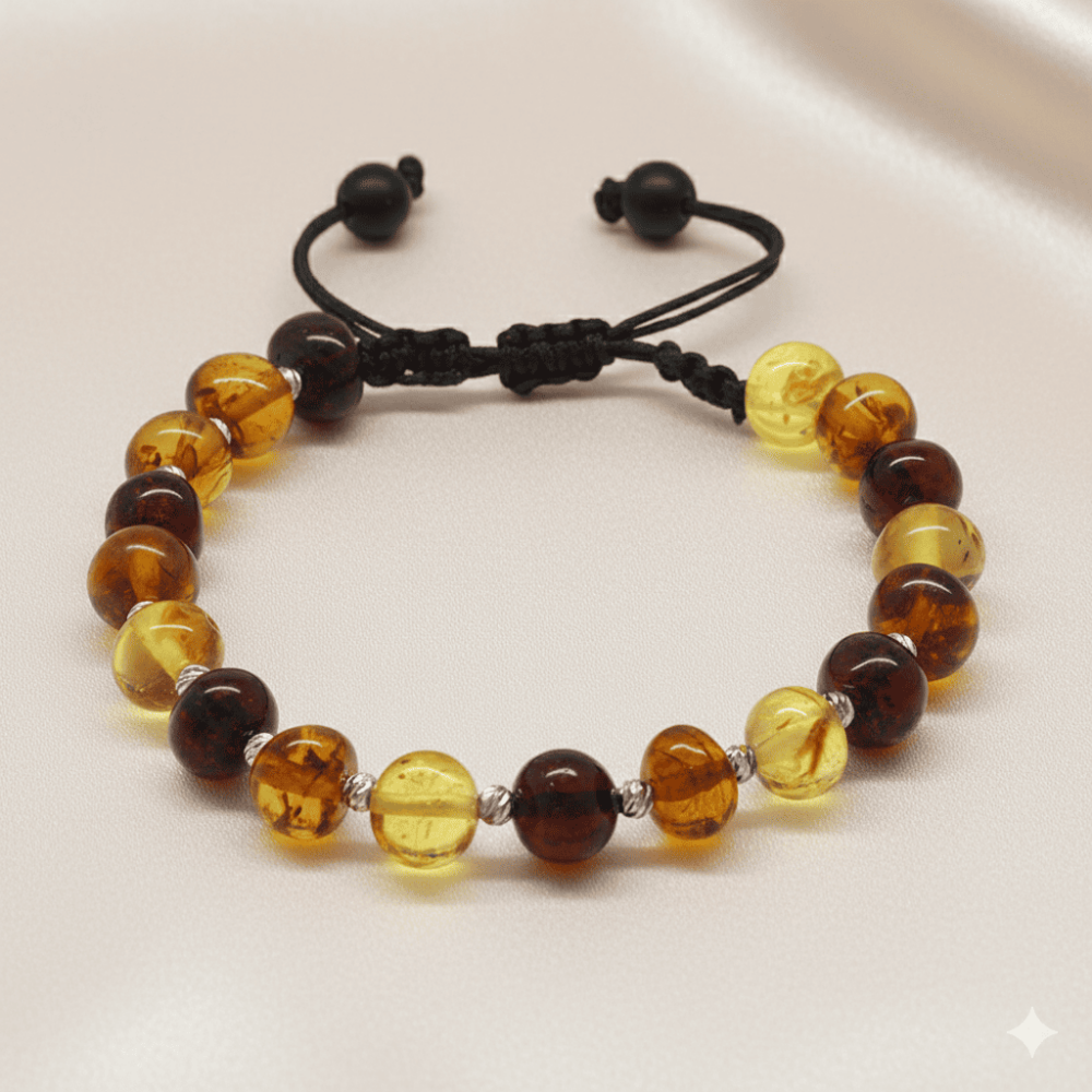 Makrome Örgülü Dorika Detaylı Multicolor Natural Form Doğal Damla Kehribar Erkek Bileklik - 3