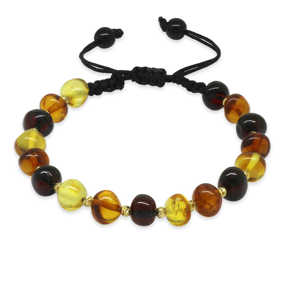 Makrome Örgülü Dorika Detaylı Multicolor Natural Form Doğal Damla Kehribar Kadın Bileklik - 6