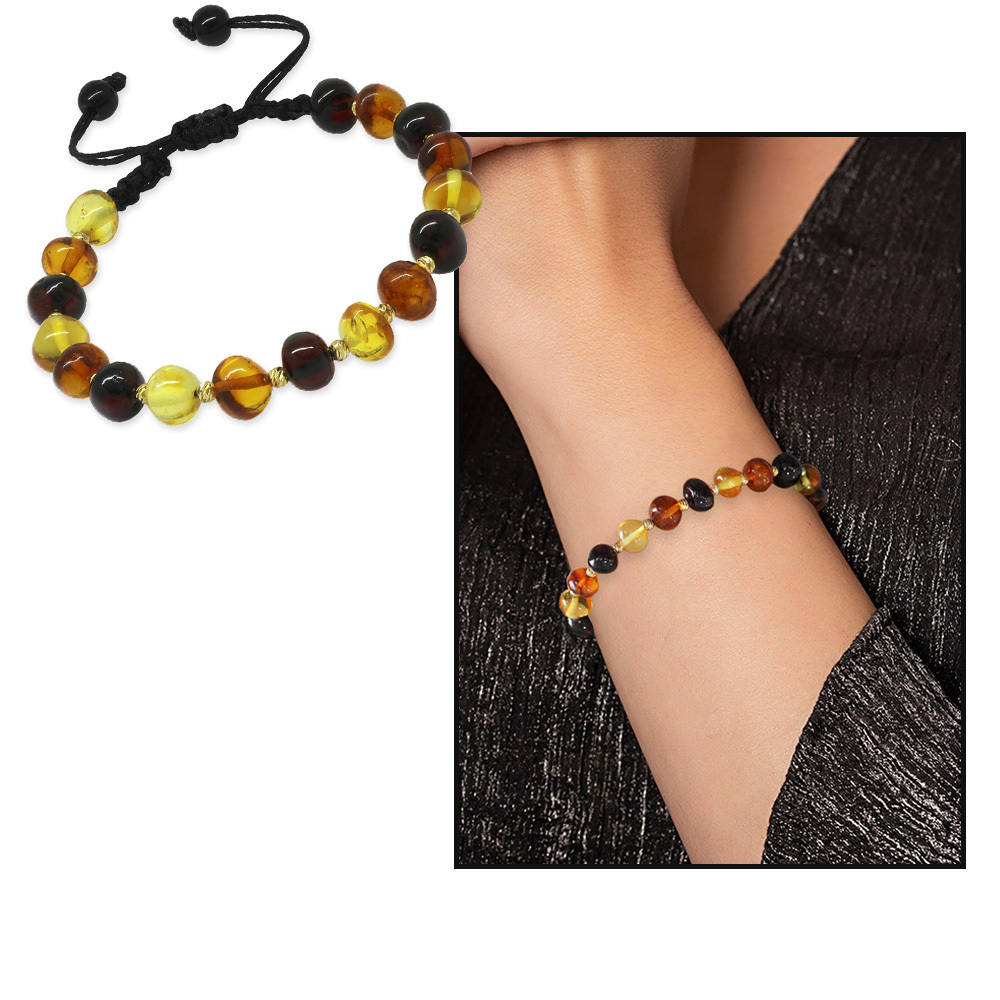 Makrome Örgülü Dorika Detaylı Multicolor Natural Form Doğal Damla Kehribar Kadın Bileklik - 5