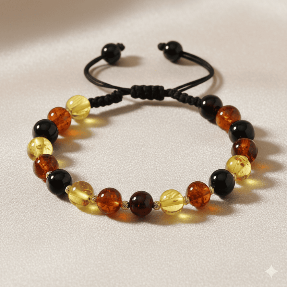 Makrome Örgülü Dorika Detaylı Multicolor Natural Form Doğal Damla Kehribar Kadın Bileklik - 3